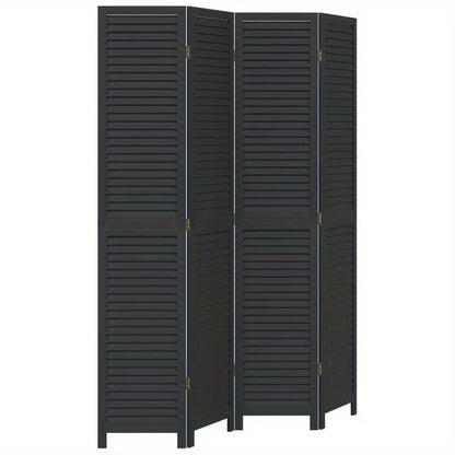 Room Divider with 4 Panels Made of Solid Black Paulownia Wood