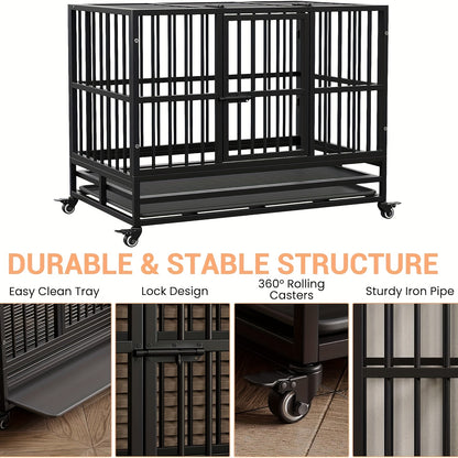 Hondenkooi – Hondenbench – Hondenkennel – Dierenkooi – Hondenhok – Met Wieltjes – Verstelbare Scheidingswand – 94x58x74 cm – Metaal – Geschikt Tot 30 kg