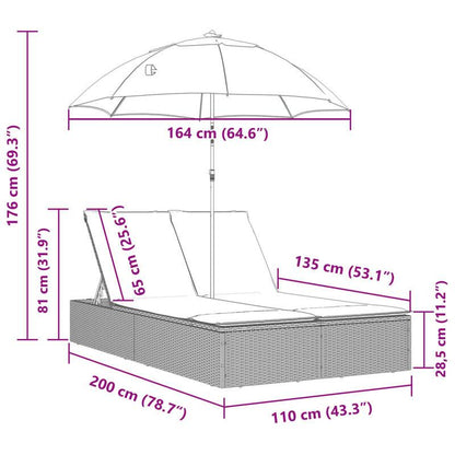 Tweepersoons Ligstoel – Loungestoel – Zonnebed – Relaxstoel – Buitenstoel – Polyrattan Marron – Verstelbaar – Afneembaar Zonnescherm
