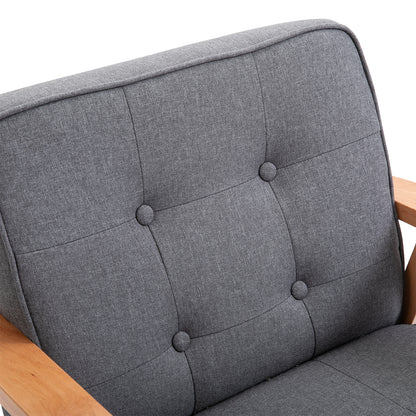 Loungestoel – Fauteuil – Zetel – Relaxstoel – Armstoel – Massief Beukenhouten Frame – Comfortabele Grijze Linnen Bekleding – 64,5x70x74 cm