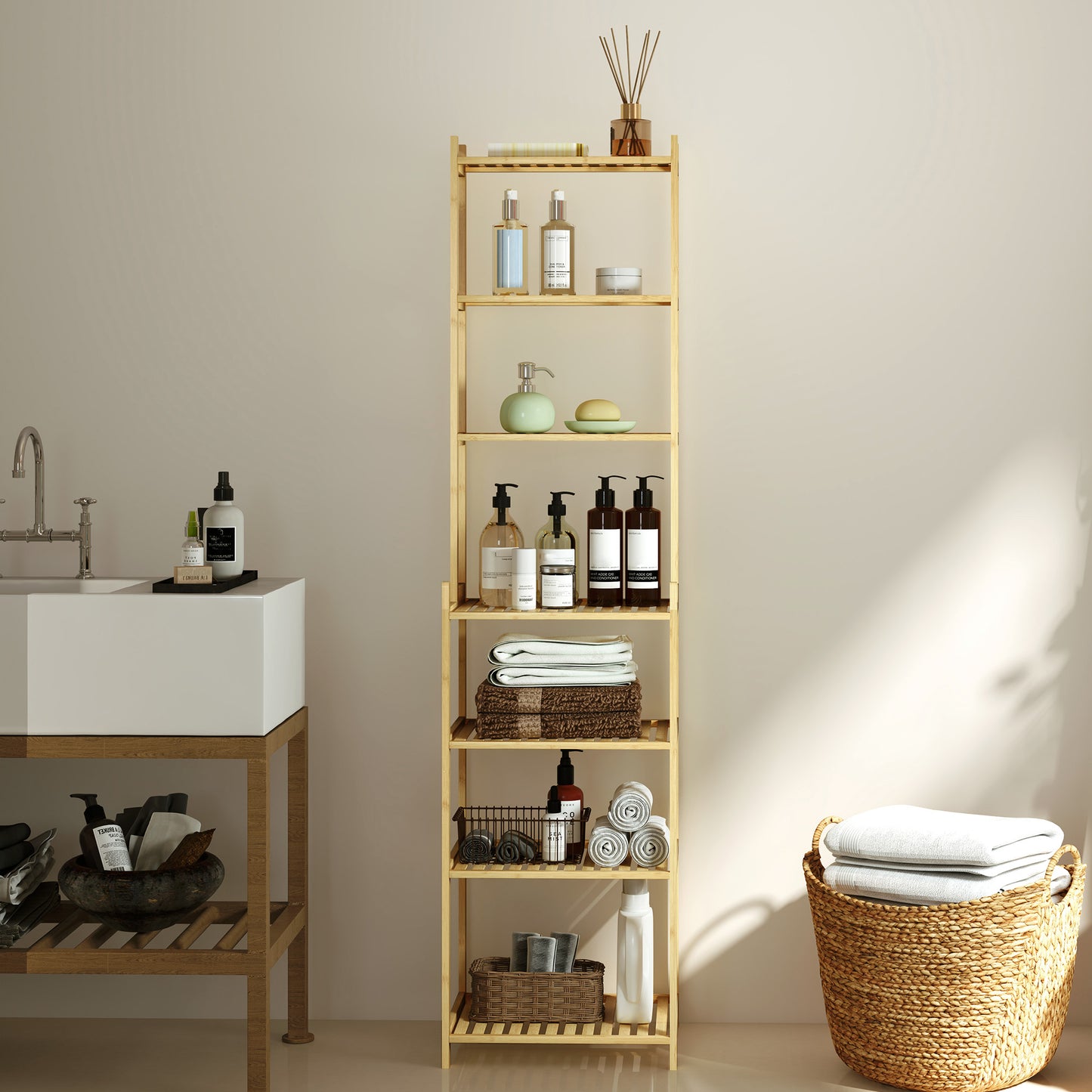 Badkamerplank – Badkamerrek – Opbergrek – Doucheplank – Bamboe Rek – Waterbestendig – 180 cm Hoog