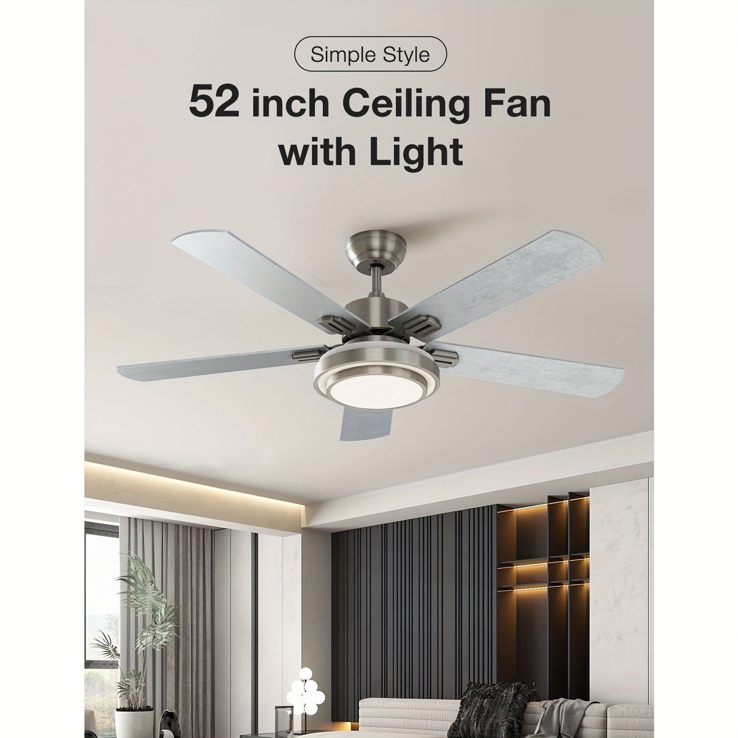 Plafondventilator – Ventilator – Plafondventilator Met Licht – Sfeerlicht – Verstelbare Ventilator – Zwarte 52 Inch – 3 Kleurtemperaturen – 6 Snelheden En Omkeerbare DC Motor
