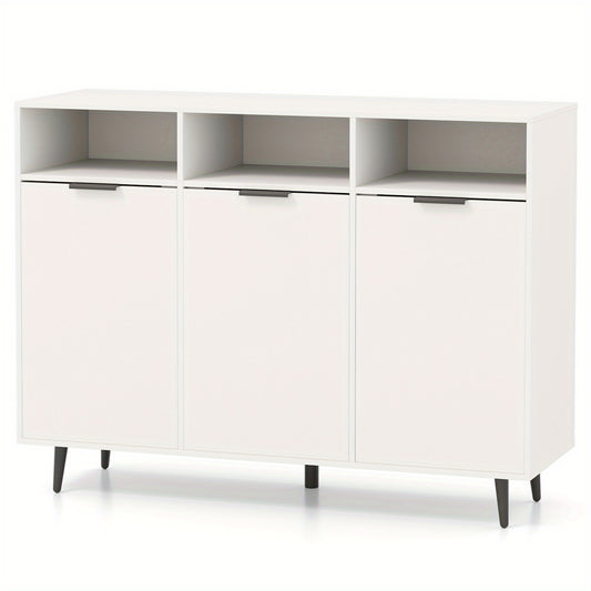 Dressoir – Sideboard – Buffetkast – Opbergkast – Ladekast – Modern Wit Design – 5 Verstelbare Planken & Anti-Kantelbeveiliging – Stevig MDF Metalen Poten 120x40x90 cm
