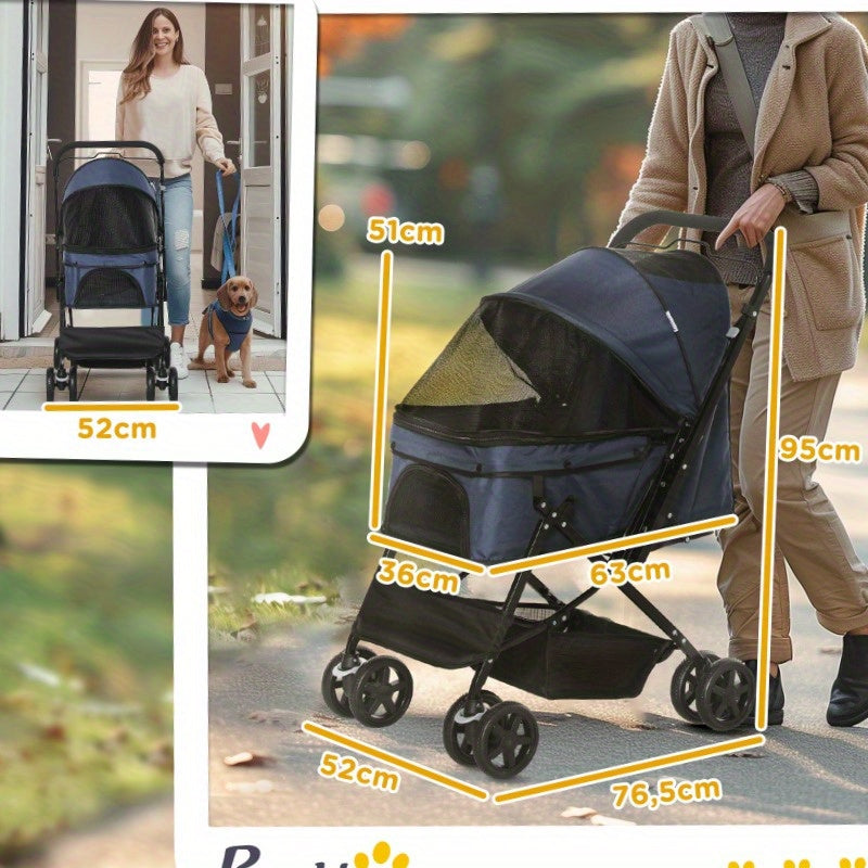 Dierenwagen – Draagwagen – Huisdierwagen – Hondenwagen – Kattenwagen – Lichtgewicht & Inklapbaar – Oxford Blauw 76,5x52x95 cm
