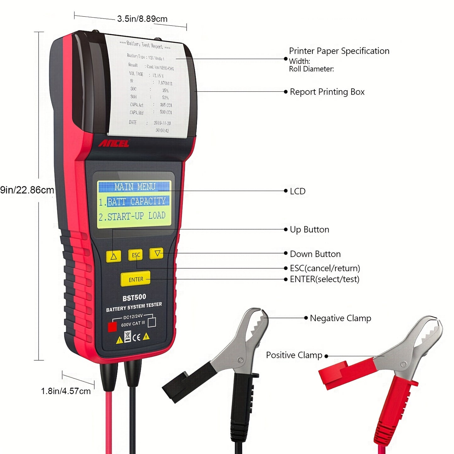 Accu Tester – Batterij Analyzer – Auto Accu Checker – Load Tester – Spanningstester – 99% Nauwkeurigheid – Geschikt Voor 12V & 24V voertuigen