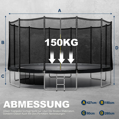 Trampoline Buiten – Tuin Trampoline – Indoor Trampoline – Springkussen – Recreatieve Trampoline – Veiligheidsnet Inclusief – Duurzaam Frame 427 cm