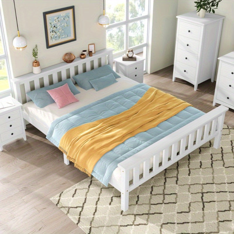 Tweepersoonsbed Wit Vurenhout – Bedframe – Houten Bed – Slaapbank – Bed Met Lattenbodem – 140x200 cm – Massief Hout