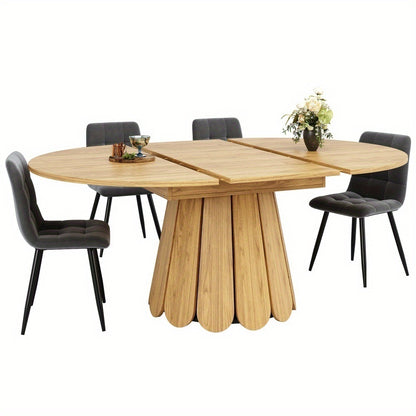 Uitbreidbare Ronde Eettafel – Uitschuifbare Eettafel – Klaptafel – Keukentafel – Balkontafel – MDF Houtlook – Tot 6 Personen – 118-158 cm