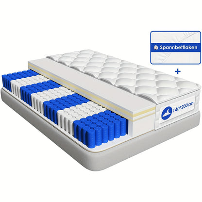 Carroltt Mattress 90x200/140x200cm, Pocket Spring Mattress, 7-zone 22cm High, Spring Mattress with Fitted Sheet H3