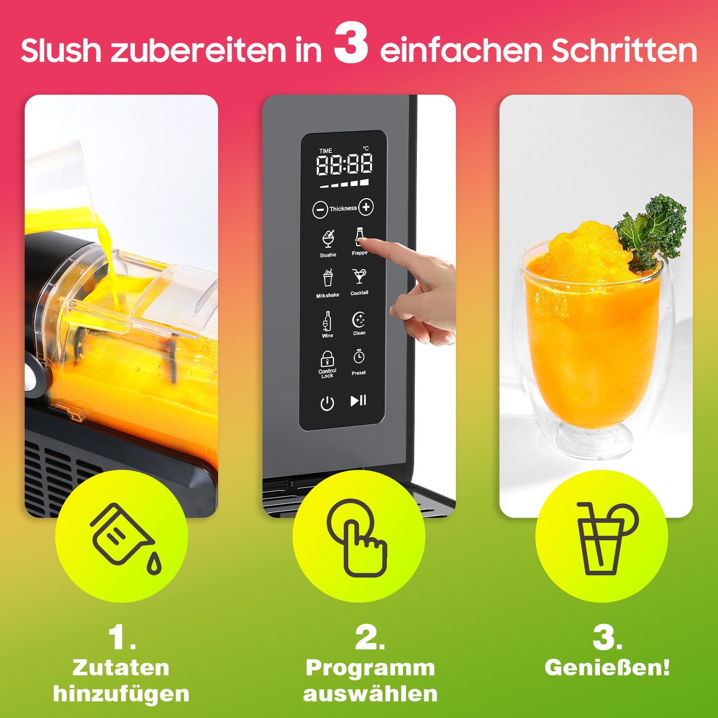 Slush Machine 2.6L with Rapid Chill Technology - 5 Programs, 12-Hour Cooling & 24-Hour Start Delay, No Ice Required, Auto-Clean, Perfect for Slushies, Milkshakes, Cocktails, Frappé, Wine