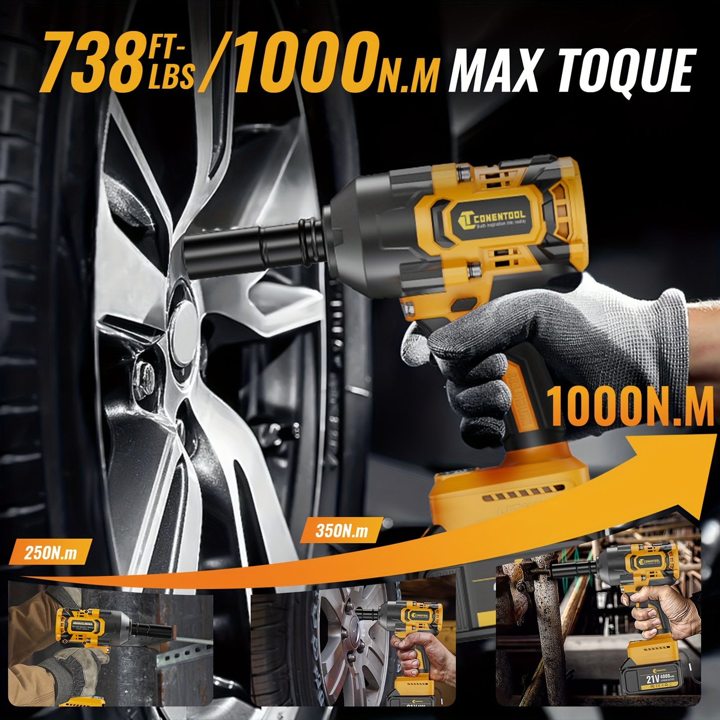 Slagmoersleutel 21V Draadloos – Accuboormachine – Slagmoersleutel Accu – Momentsleutel – Impact Wrench – 1000 Nm Koppel – Brushless Motor – 2 Batterijen + Snellader + Koffer