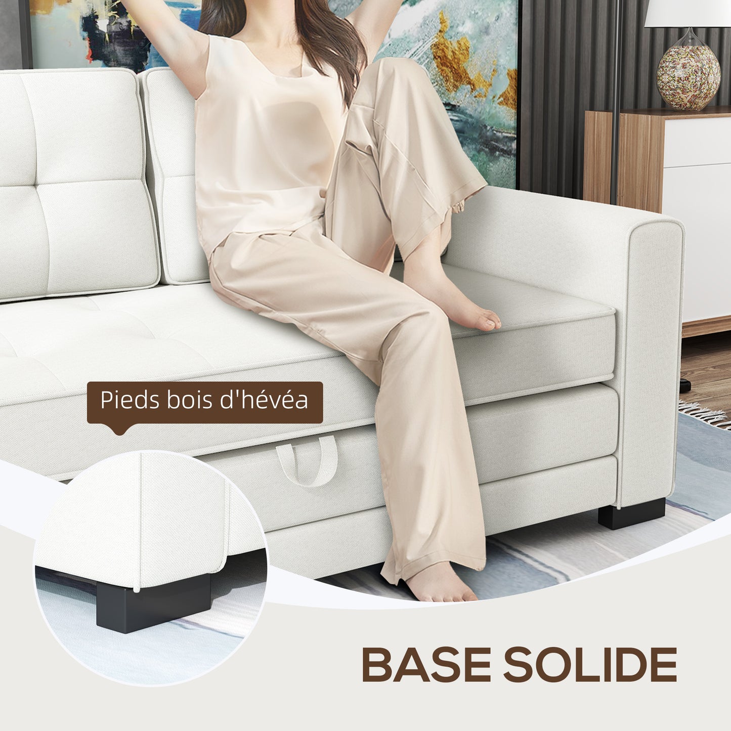 2-zits Slaapbank – Slaapbankje – Bedbank – Logeerbed – Sofa Bed – Linnenlook Stof – Uitklapbaar Tot 195x148 cm – Comfortabel Hoogwaardig Schuim