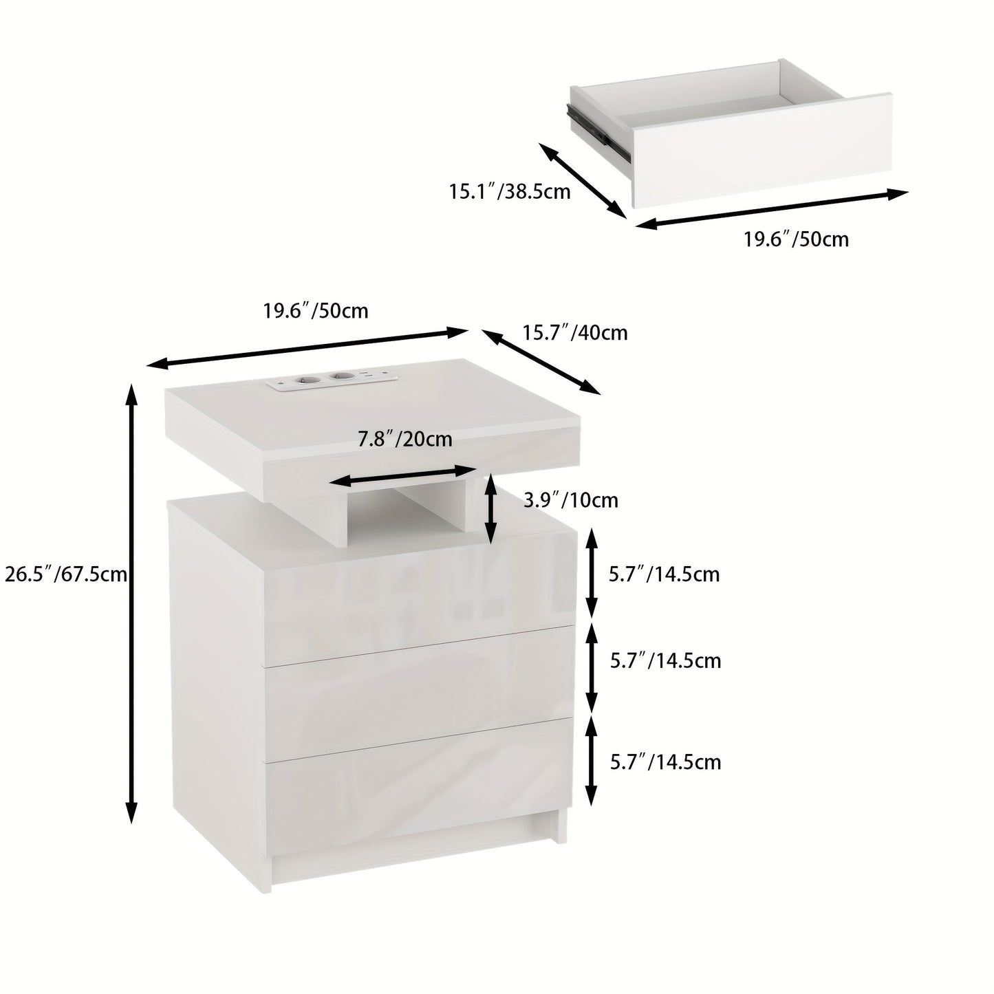 Nachtkastje – Bijzettafel – Opbergkast – Ladekast – Slaapkamerkast – Massief Hout – 3 Lades Met Zachte Rails – Compact Wit Design