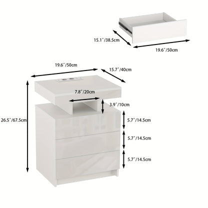 Nachtkastje – Bijzettafel – Opbergkast – Ladekast – Slaapkamerkast – Massief Hout – 3 Lades Met Zachte Rails – Compact Wit Design