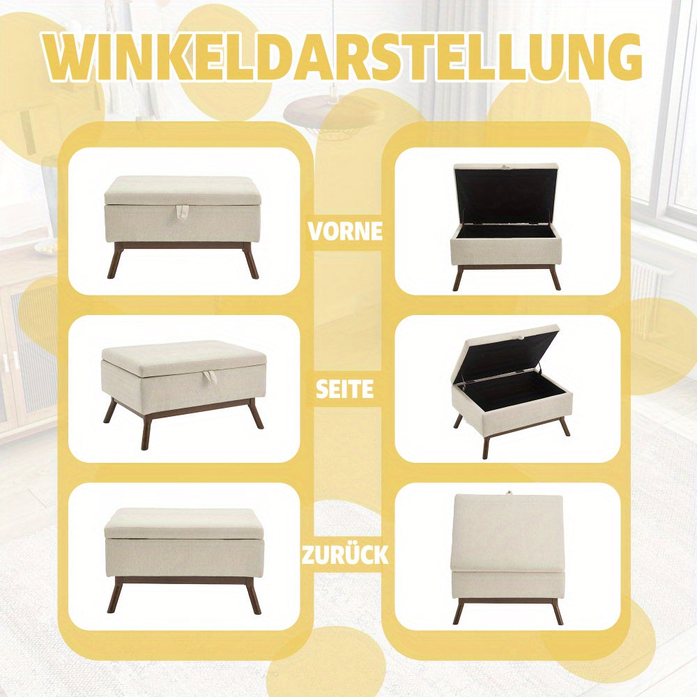 Poef – Opbergpoef – Hocker – Voetenbank – Bijzettafel – Multifunctioneel – Mid-Century Modern – Zacht Microfiber – Ruime Opbergruimte