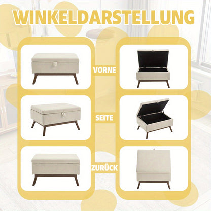 Poef – Opbergpoef – Hocker – Voetenbank – Bijzettafel – Multifunctioneel – Mid-Century Modern – Zacht Microfiber – Ruime Opbergruimte