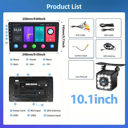 Android Radio – Autoradio – Multimedia Speler – Navigatiesysteem – 2DIN Stereo – 10,1 inch HD Scherm – Wifi GPS Achteruitrijcamera