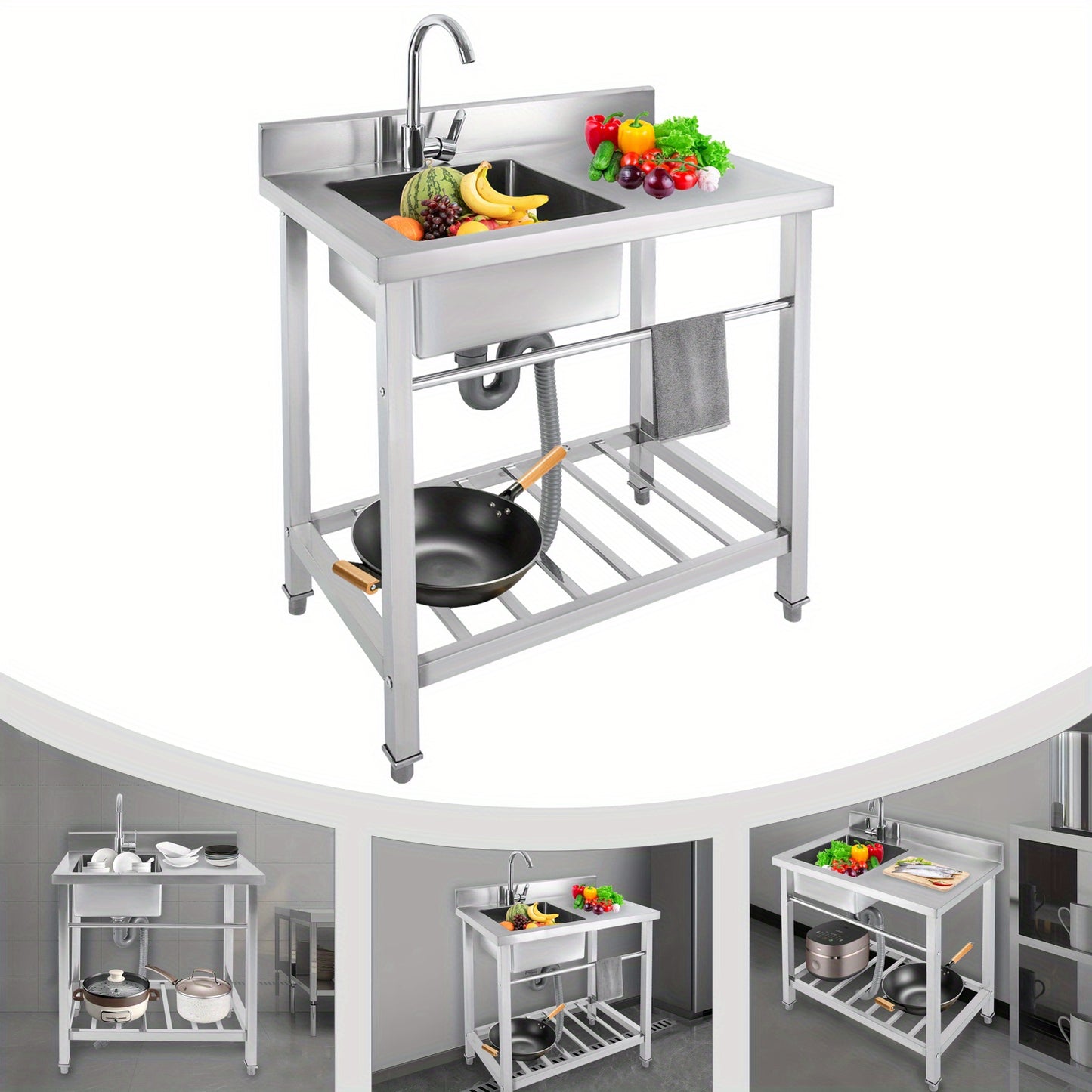 Vrijstaande Spoelbak RVS – Roestvrijstalen Wasbak – Keukenspoelbak – Tuinspoelbak – Afwasteil – 40x35x20 cm – 360° Draaibare Kraan
