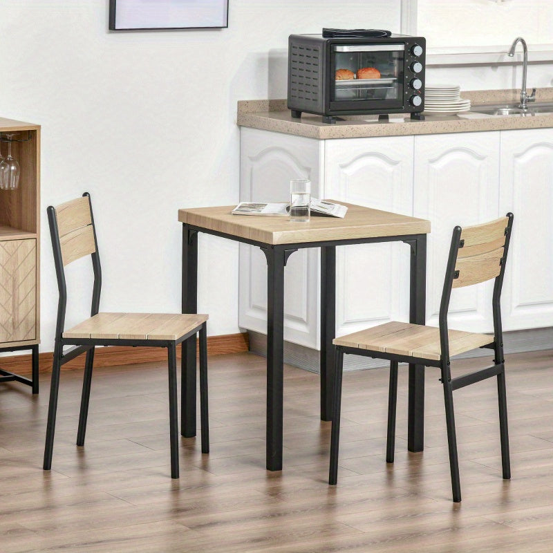 Eettafelset – Eethoek – Keukentafelset – Zitgroep – Tafelhoek – Compact Design – Metalen Frame & Houtlook Tafelblad