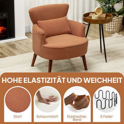 Oranje Fauteuil – Moderne Stoel – Accentstoel – Zetel – Relaxfauteuil – Met Lendenkussen – Stevige Rubberhouten Poten