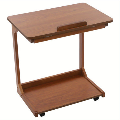 TOOL1SHOOO Multi-functional C-shaped Side Table, Featuring a 0-40° Adjustable Tilt Tabletop, Castors with Locking Wheels for Mobility, and a Double-tier Storage Shelf. Suitable for Living Rooms, Bedrooms, Offices, and Home U