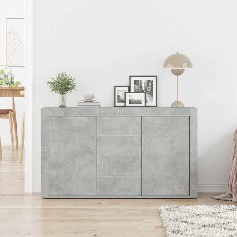 Sidetable – Dressoir – Opbergkast – Wandmeubel – Kastje – Betonlook Grijs – Hardhout – Ruime Lades – Eenvoudige Montage