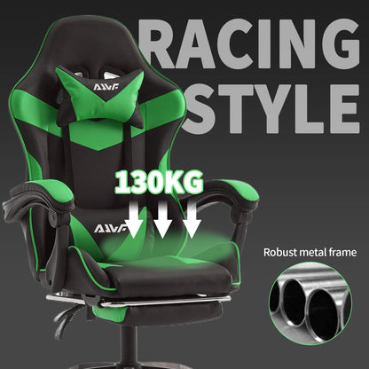 Gamingstoel – Gamestoel – Gaming Chair – Gamestoel Met Voetensteun – Bureaustoel – Ergonomisch Ontwerp – Kunstleer Met Traagschuim - Zwart-Groen