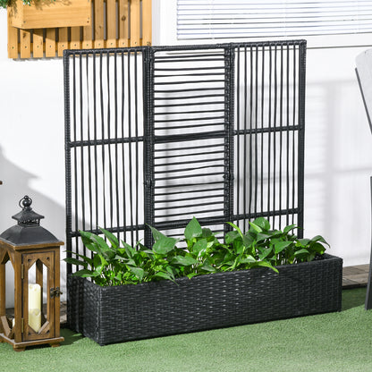 Bloempot – Plantenbak – Plantenbak Met Klimrek – Verhoogde Bloembak – Bloemenbak – Weerbestendig Poly Rattan – 103x103x29 cm Zwart