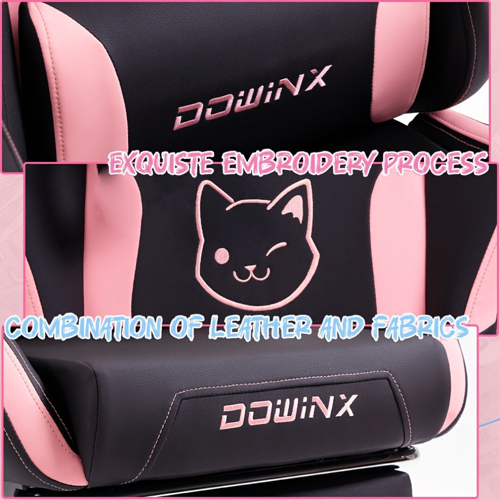 Ergonomic Pink Office Chair with Adjustable Height, Headrest & Lumbar Support - Cute Doll Design, 360° Swivel Base, 5-Point Adjustable Armrests, 5-Point Adjustable Footrest, 5-Point Adjustable Backrest, 5-Point Adjustable Se
