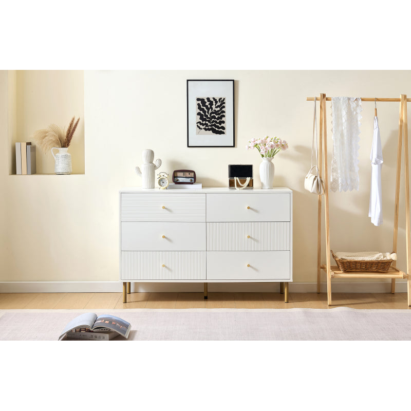 Ladekast – Ladenkast – Commode – Opbergkast – Dressoir – 6 Lades – MDF Wit – Stalen Poten – 120x40x78 cm