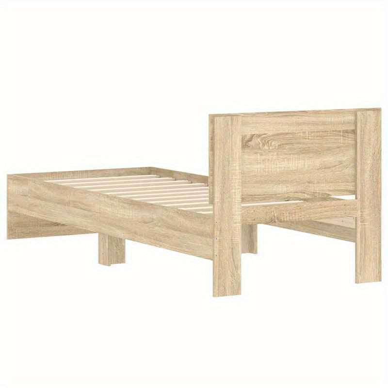 Bedframe – Eenpersoonsbed – Slaapbank – Kinderbed – Eenpersoonsbedframe – Sonoma Eiken – Hoofdbord – 90x200 cm – Hout & Metaal – Stevig & Stijlvol