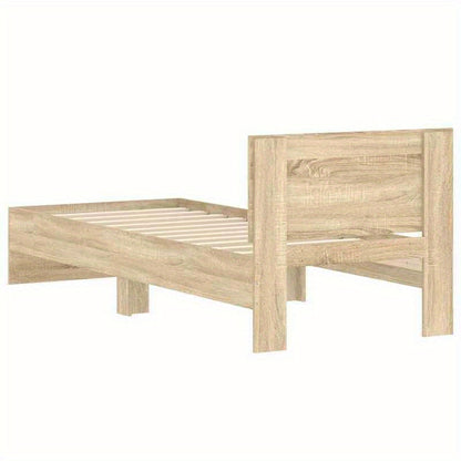 Bedframe – Eenpersoonsbed – Slaapbank – Kinderbed – Eenpersoonsbedframe – Sonoma Eiken – Hoofdbord – 90x200 cm – Hout & Metaal – Stevig & Stijlvol