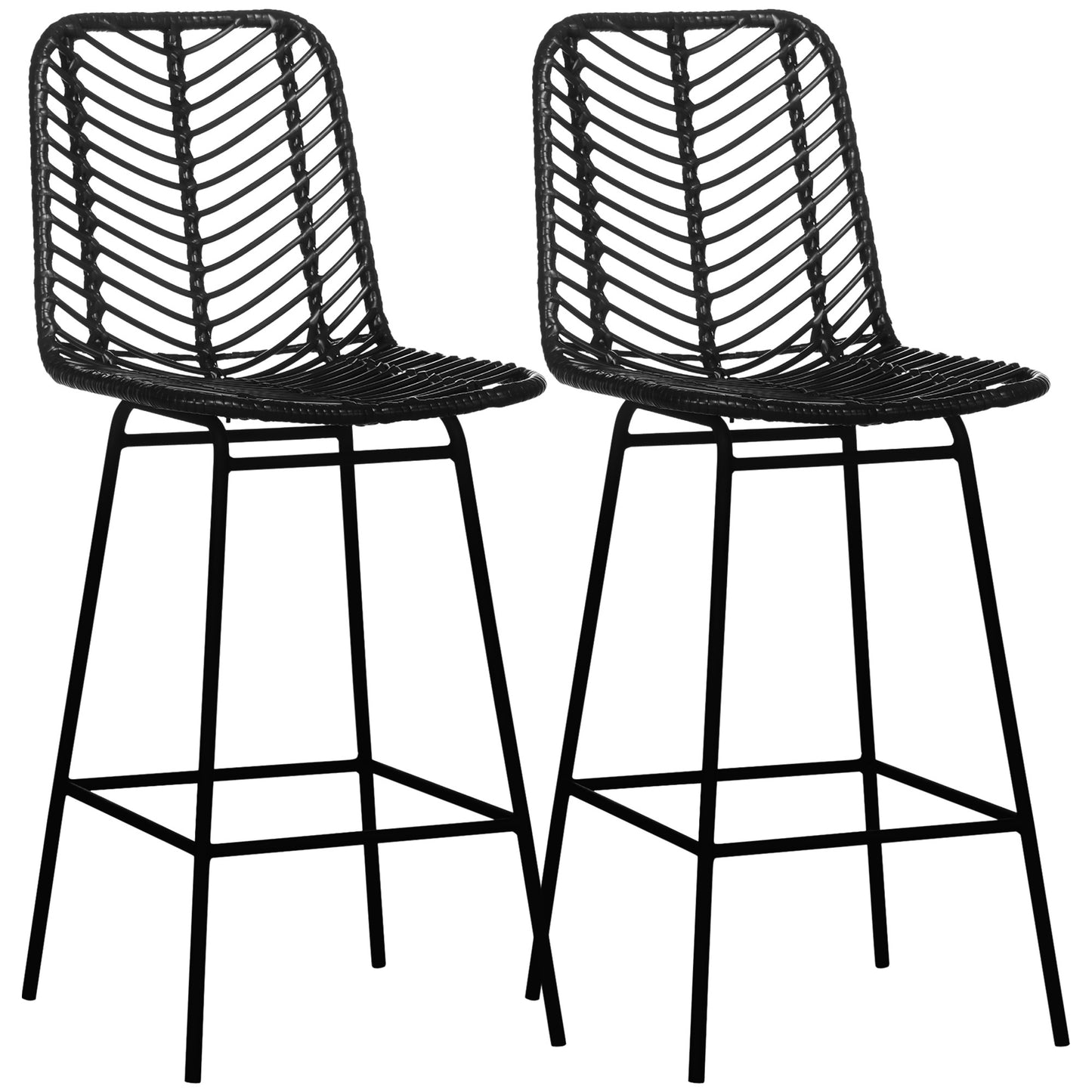 Barkrukken – Barstoelen – Hoge Stoelen – Keukenkrukken – Barkruk Set 2 Zwart – Bohemian Stijl – Metalen Voetensteun – Zithoogte 66 cm
