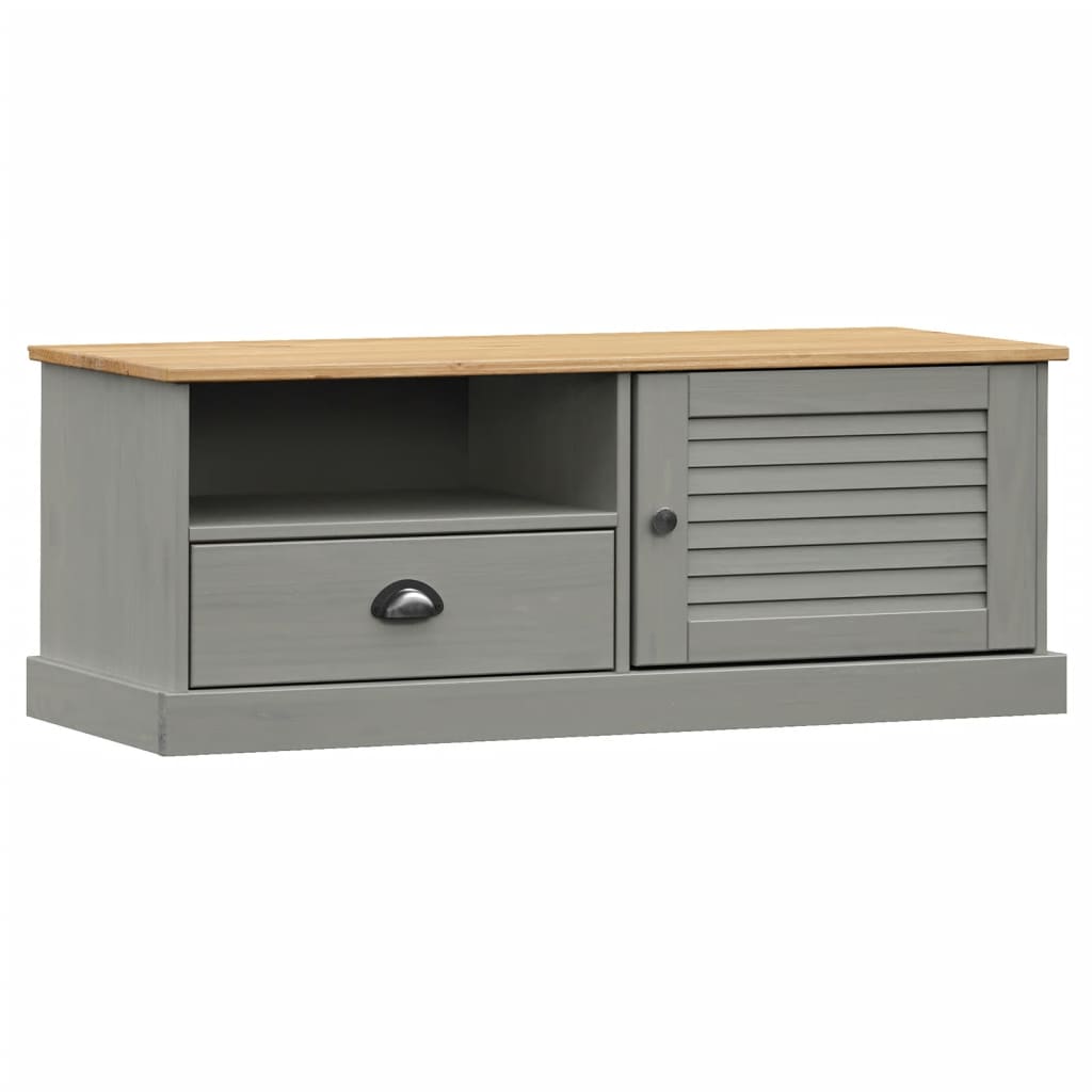 TV Cabinet VIGO Grey 106x40x40 cm Solid Wood Pine TV Stand Entertainment Center with Storage, Media Television Table for Living Room Bedroom