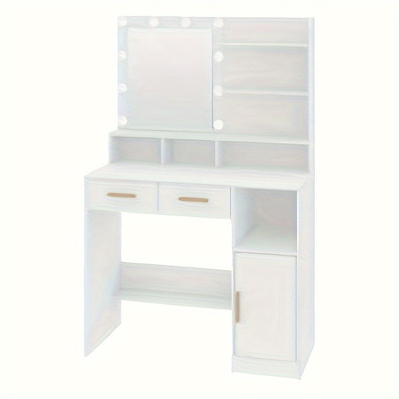 Kaptafel – Make-up Tafel – Opmaaktafel – Vanity – Cosmeticatafel – Met Spiegel en 10 LED Lampen – Verstelbare Helderheid, 2 Lades en 1 Kast