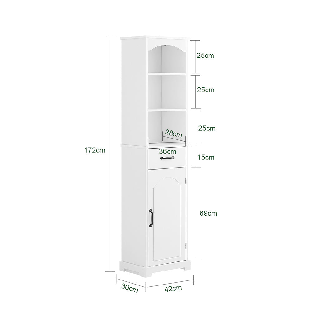Badkamerkast – Badmeubel – Opbergkast – Wastafelkast – Badkamermeubel – Hoog Model – Verstelbare Planken & Grote Lade – Vochtbestendig MDF – 42x30x173 cm