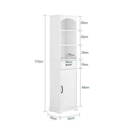 Badkamerkast – Badmeubel – Opbergkast – Wastafelkast – Badkamermeubel – Hoog Model – Verstelbare Planken & Grote Lade – Vochtbestendig MDF – 42x30x173 cm