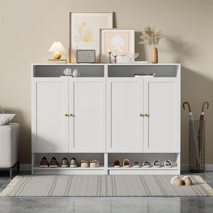 Schoenenkast – Schoenenrek – Schoenenkastje – Schoenopberger – Schoenmeubel – Modern – Wit Met Gouden Handgrepen – Verstelbare Planken – Compact Formaat 73x34x109 cm