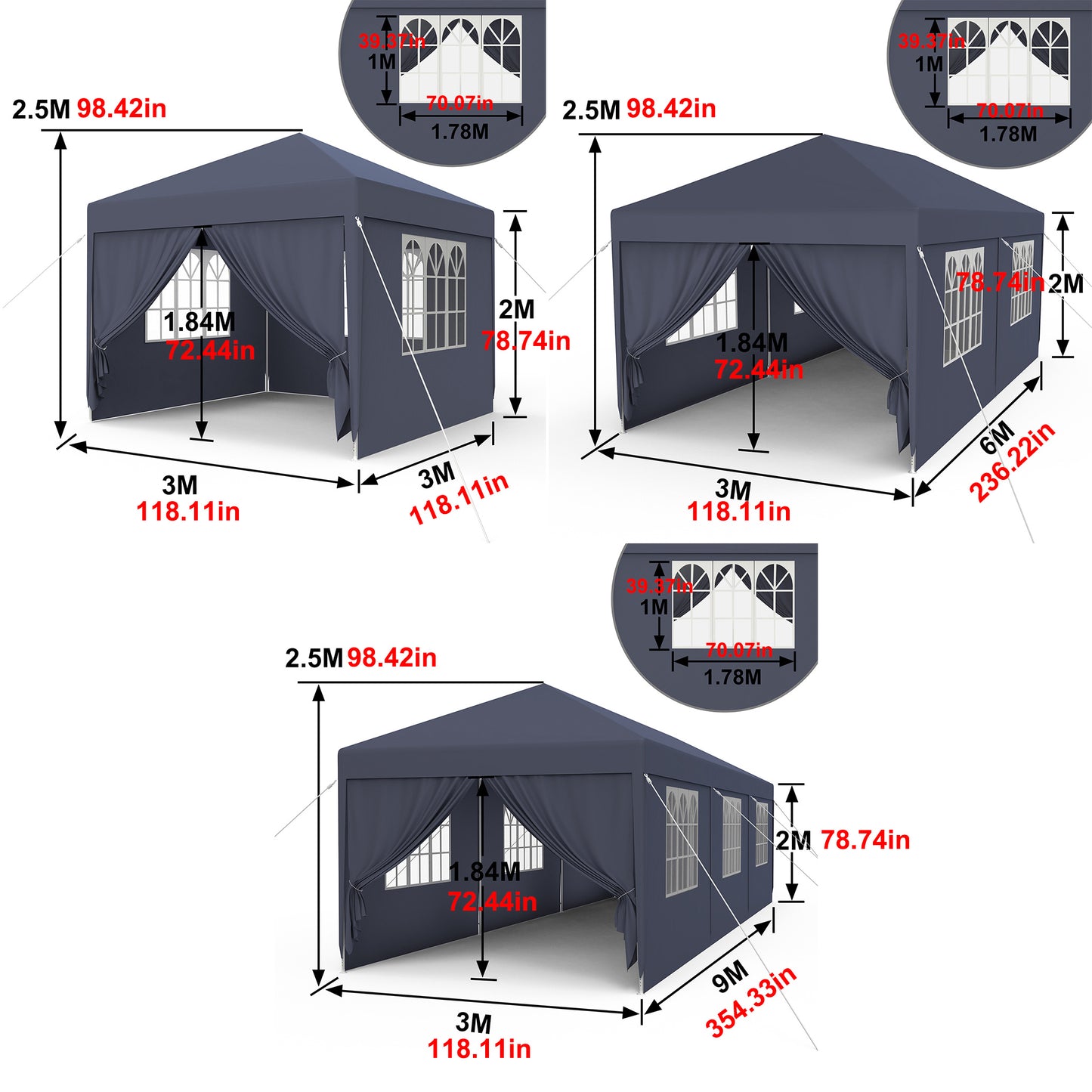Partytent – Feesttent – Paviljoen – Tent – Overkapping – 3 x 9 Meter Antraciet – 27 m² Beschutte Ruimte – Waterafstotend PE Materiaal