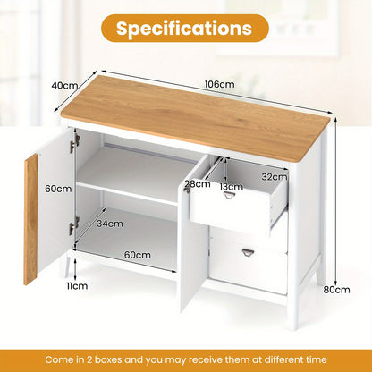 Buffetkast – Opbergkast – Keukenkast – Ladekast – Wit Houten Meubel – Anti-Kantelbeveiliging – Stevige MDF En Houtconstructie – 106x40x80 cm