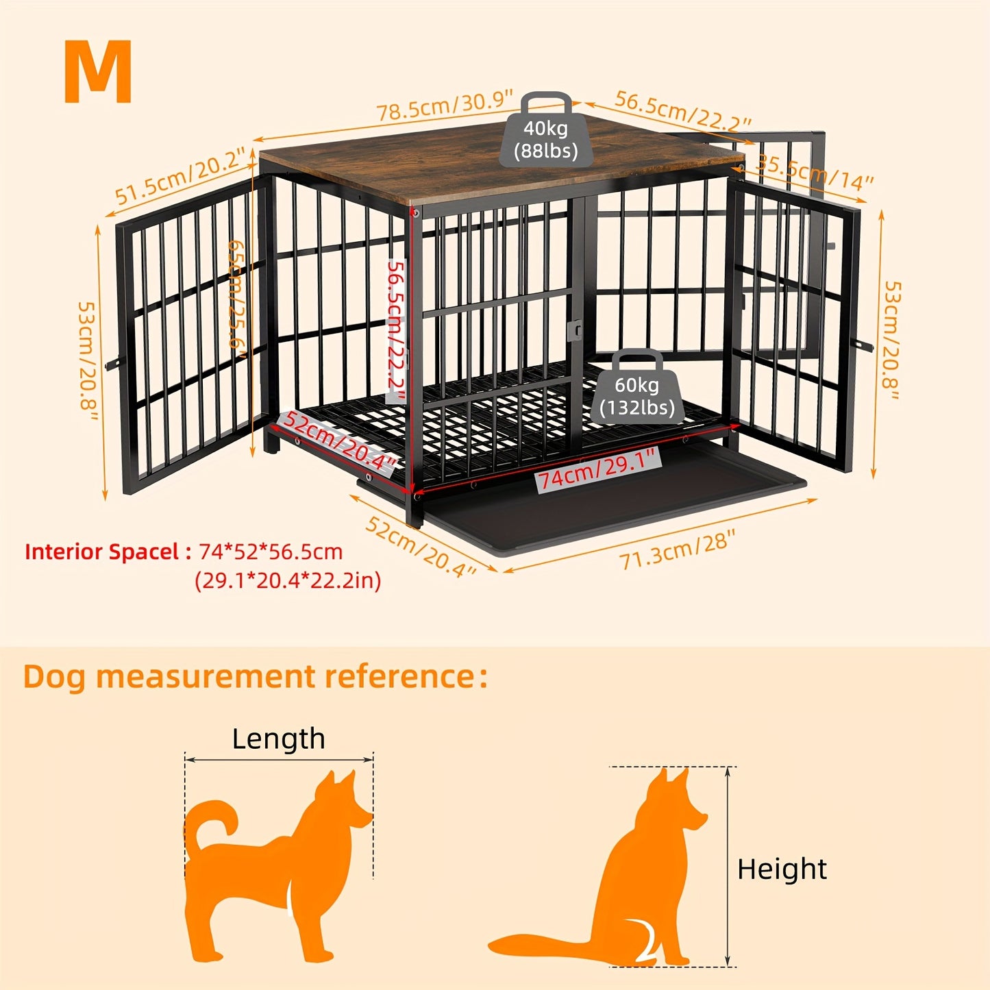 Wooden Dog Crate: Furniture Style Dog Crate Pet Kennel, End Table, with Three Doors and Removable Tray, for Small Medium Large Dogs, Black and white, M/L/XL