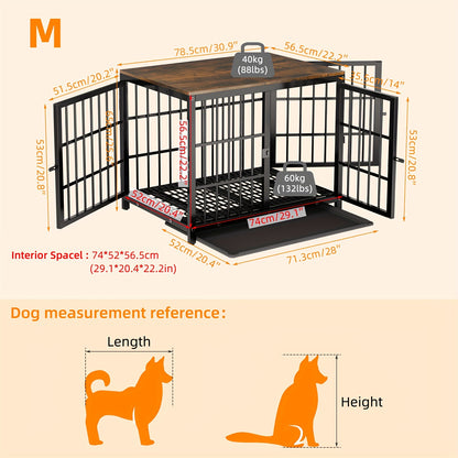 Hondenbench – Hondenkooi – Hondenkooi Meubel – Hondenhuis – Bench Voor Honden – Houten Bench Met 3 Deuren – Uitneembare Tray – Geschikt Voor Kleine Tot Grote Honden