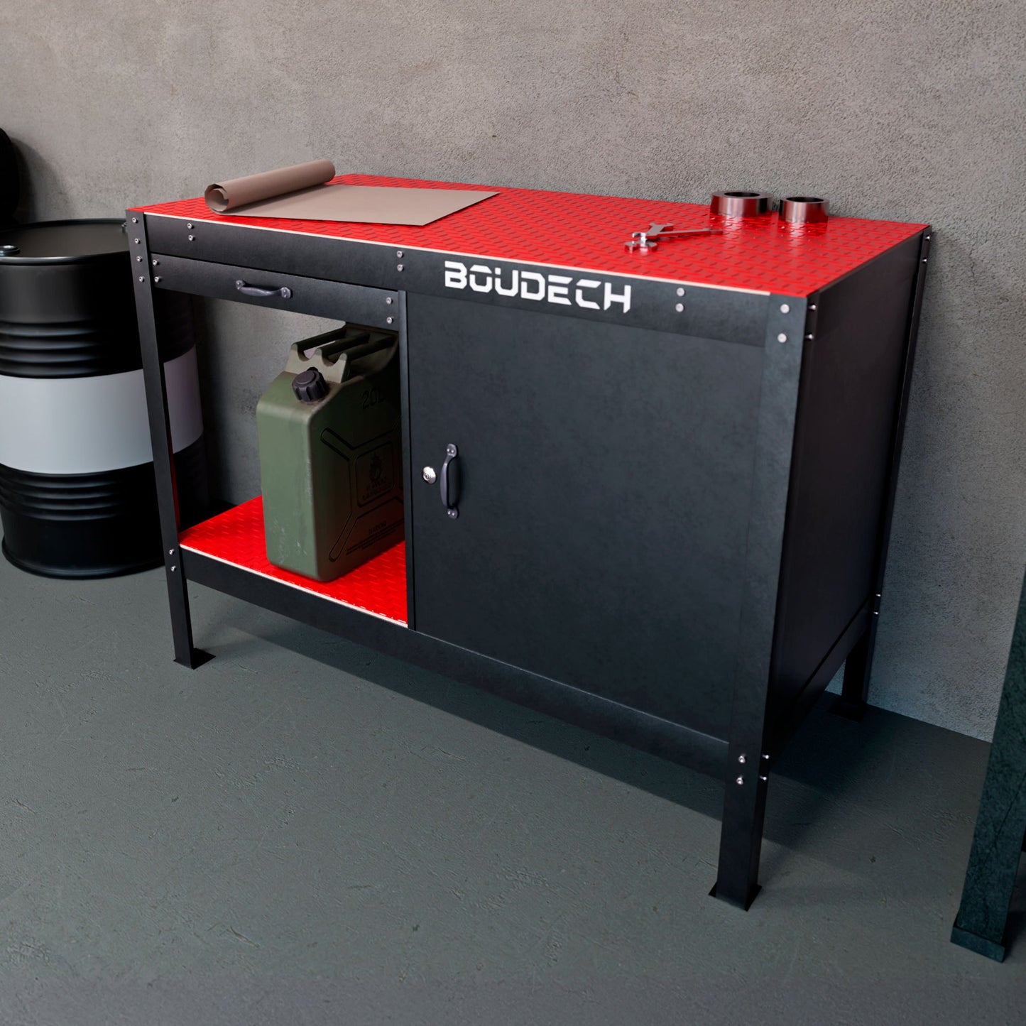 Werkbank – Werktafel – Werkbank Met Lade – Opbergtafel – Stalen Werkbank – 120x60 cm – Zwart Gepoedercoat Staal