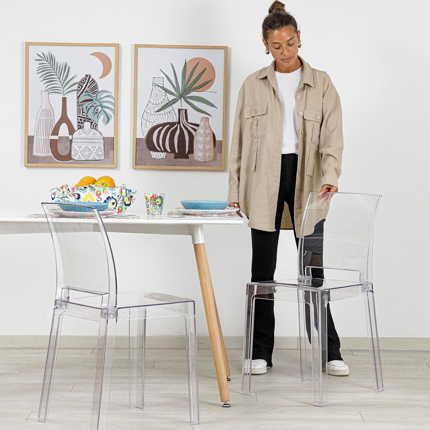 Transparante Stoelen – Design Stoelen – Polycarbonaat Stoelen – Eetkamerstoelen – Moderne Stoelen – Ergonomische Gebogen Rugleuning – Duurzaam Lichtgewicht Material