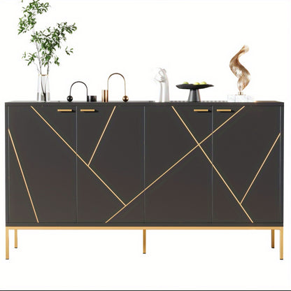 Dressoir – Dressoirkast – Ladekast – Opbergkast – Buffetkast – Zwart met Gouden Metalen Accenten – 150x80x40 cm – TV Meubel