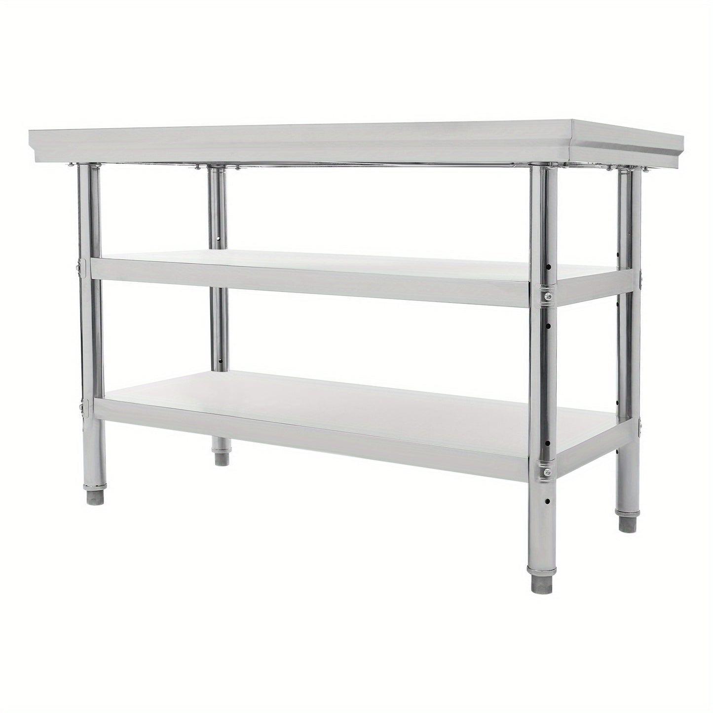 RVS Werkbank – Werktafel – Werkstation – Werkruimte – Werkoppervlak – 3 Lagen – 120x60 cm – Roestvast Staal – Verstelbare Voeten – 100 kg Draagvermogen