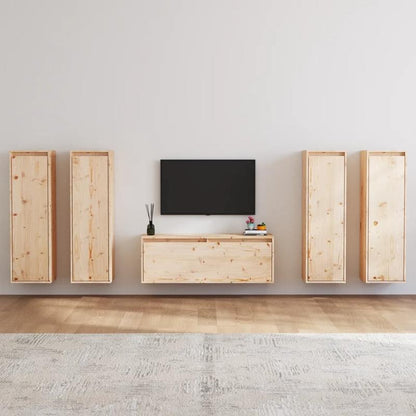 Massief Houten TV-kast – Wandmeubel – TV-standaard – Opbergkast – Entertainmentmeubel – Set van 5 – Duurzaam Hardhout – Muurbevestiging Zonder Stroom