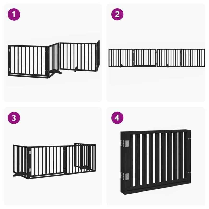 Hondenren – Puppyren – Hondenhek – Hondenkennel – Opvouwbaar – 4 Panelen – Populierenhout & Aluminium – 320 cm Lengte – Met Deur – Modulair & Draagbaar – Zwart