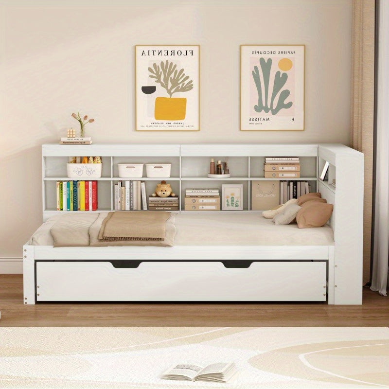 Uitschuifbare Slaapbank – Sofa Bed – Slaapbank Bed – Bedbank – Slaapbank Uitschuifbaar – Massief Houten Frame – 90x200 cm Slaapoppervlak – Wit met Opbergruimte