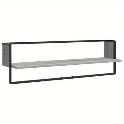 6pcs Wall Shelf Set with Rods, Treated Wood in Gray Sonoma Finish